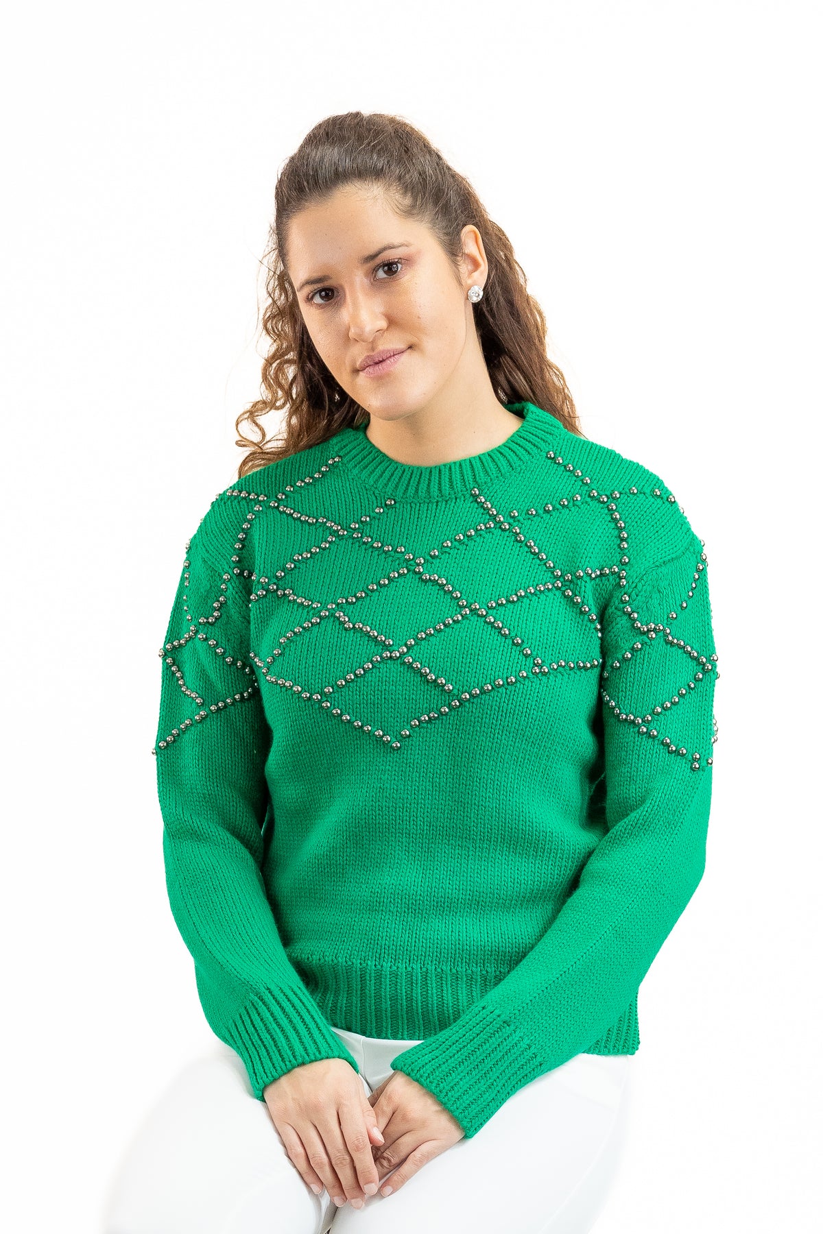 Green Pearled  sweater