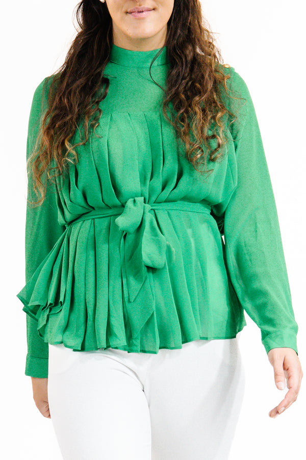 Green Pleated Blouse