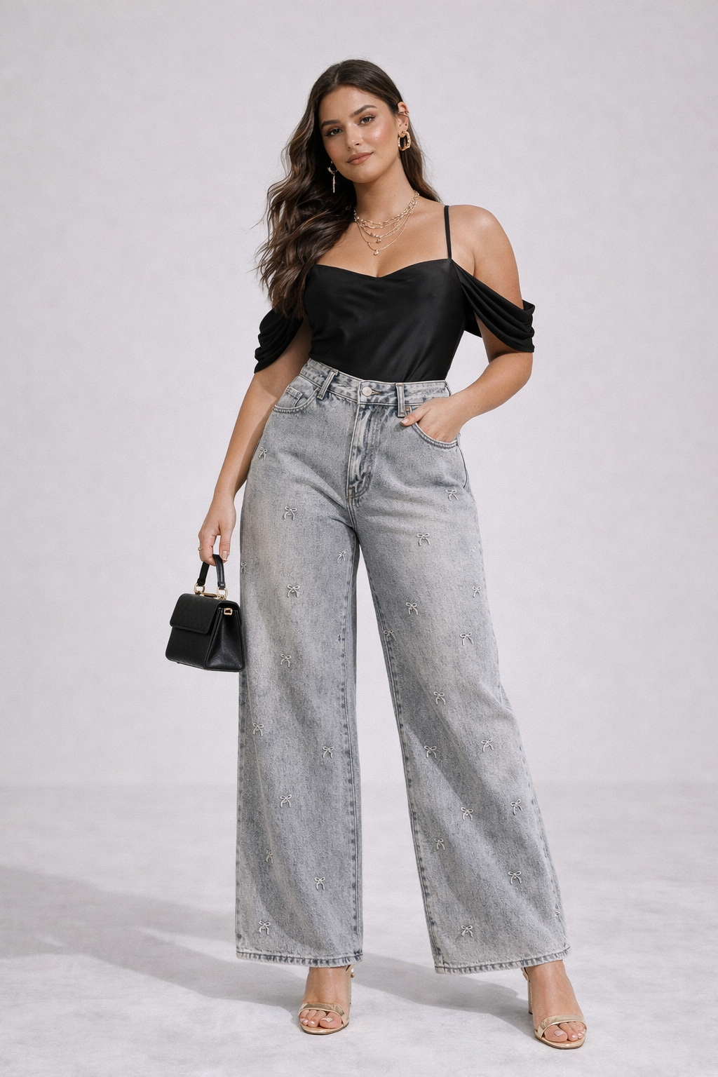 Bow Embroidery  - Jeans