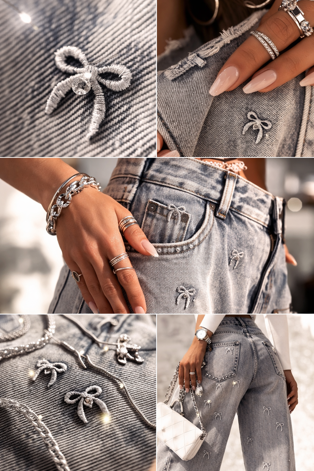 Bow Embroidery  - Jeans