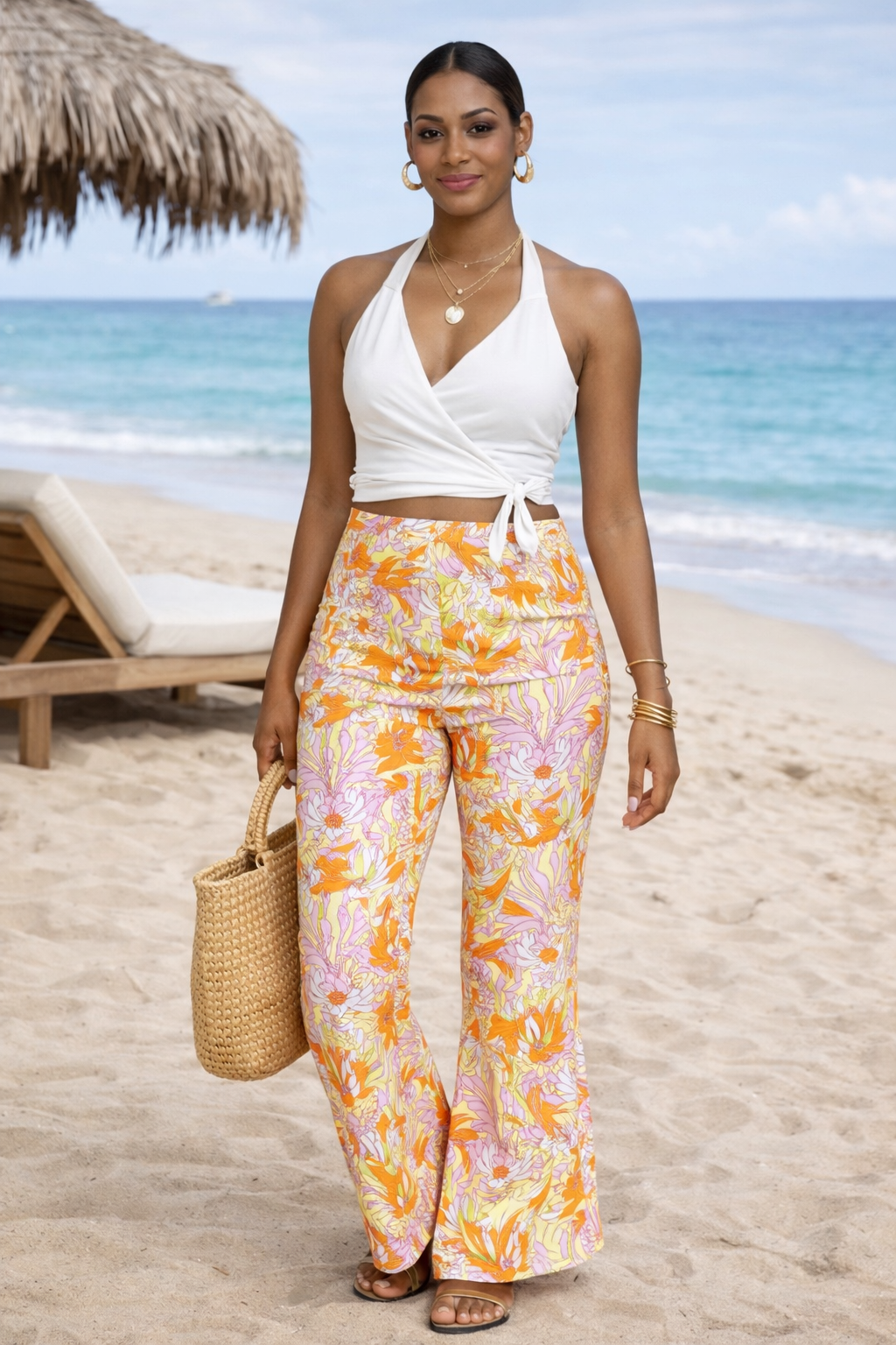 Flowery Flared Pants