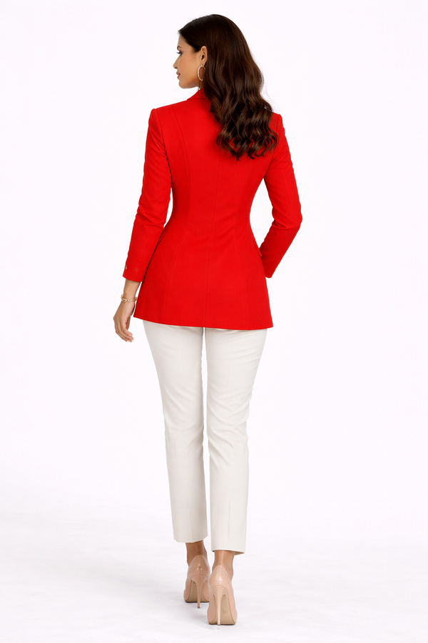 Red buttoned blazer
