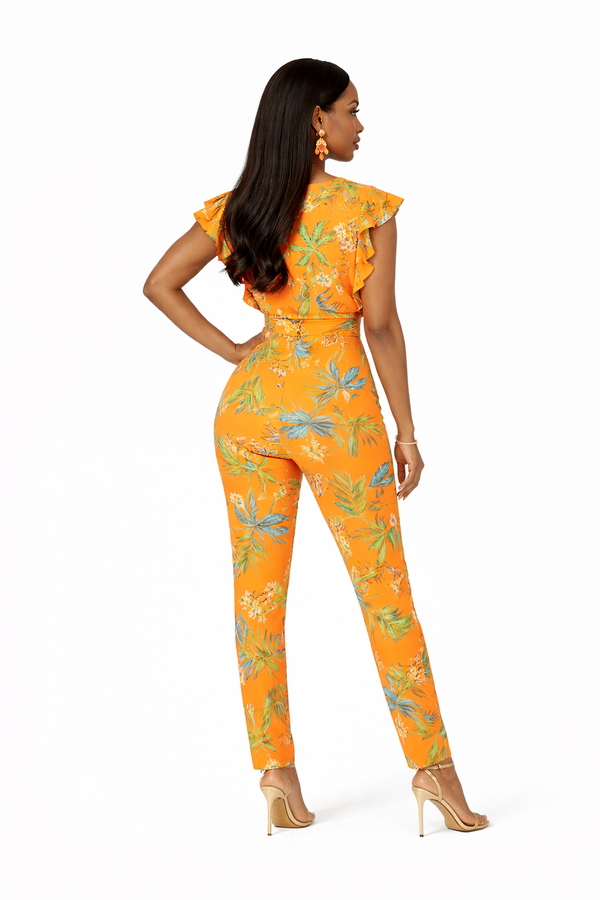 Orange Flowery Jumpsuit