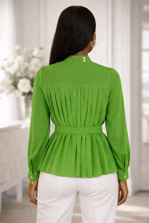 Green Pleated Blouse