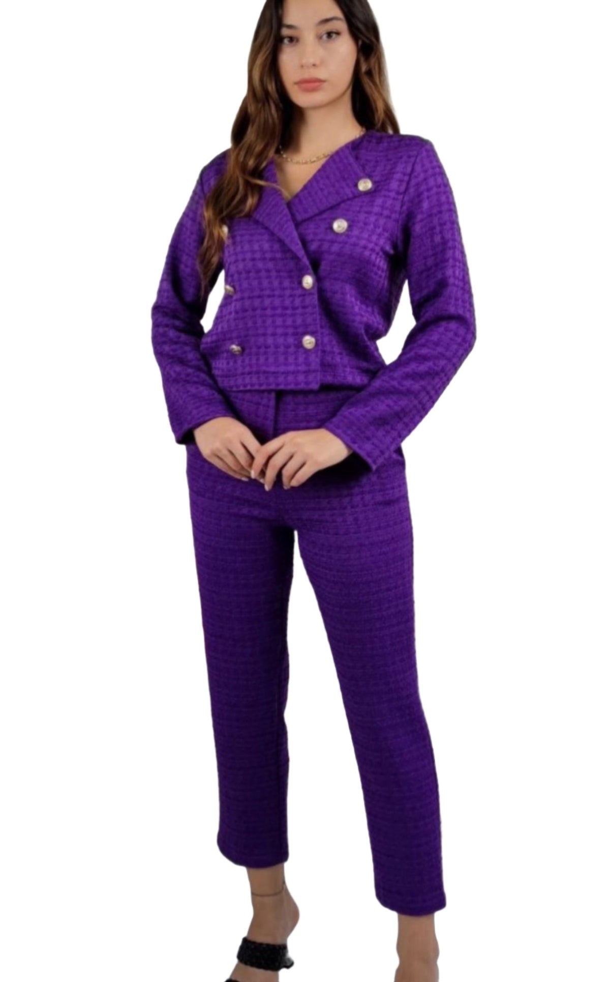 Purple tweed suit