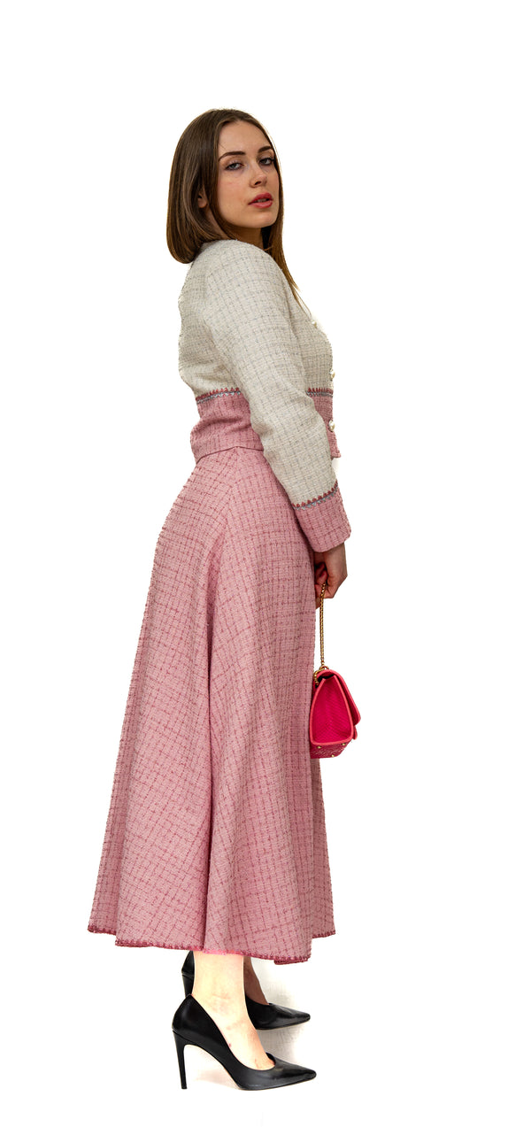 Tweed pink and beige skirt