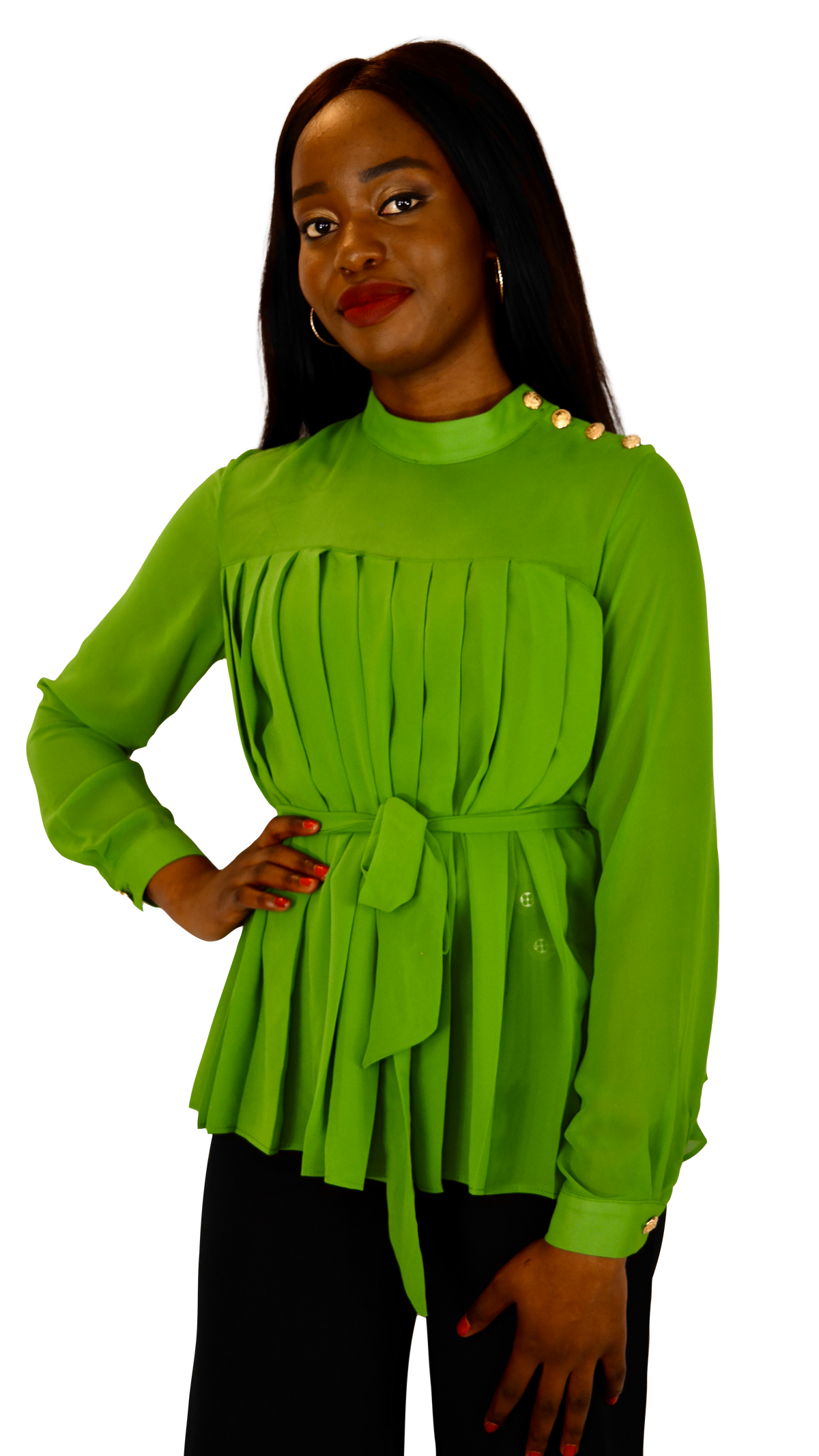 Green Pleated Blouse