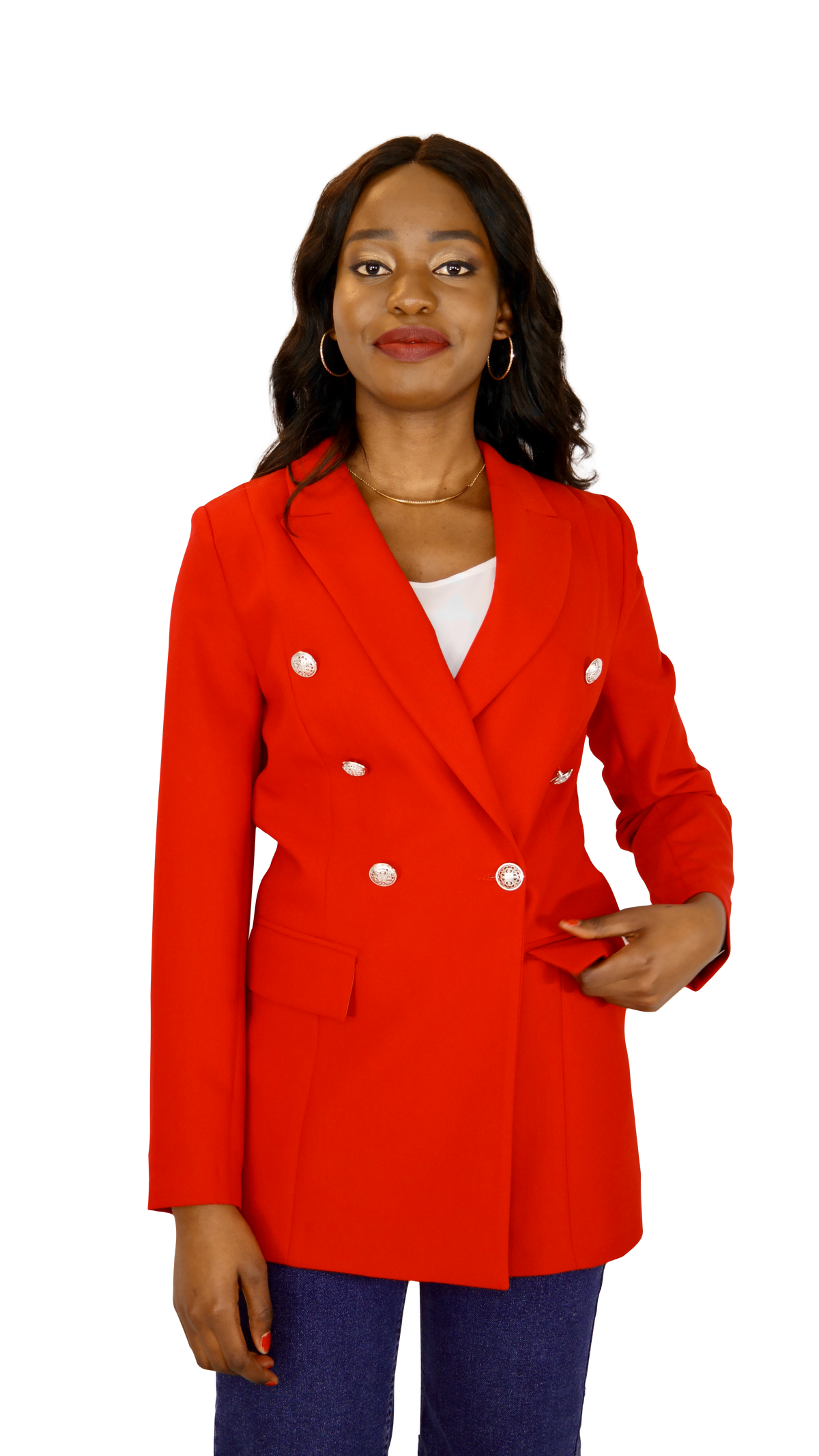 Red buttoned blazer