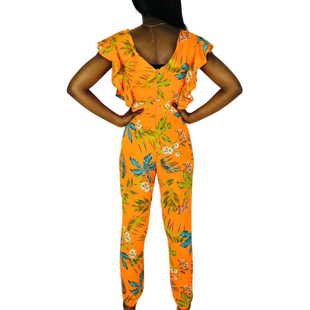 Orange Flowery Jumpsuit